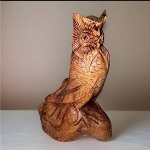 Vintage Hand-Carved Wooden Owl Figurine | Rustic Folk Art Bird Sculpture